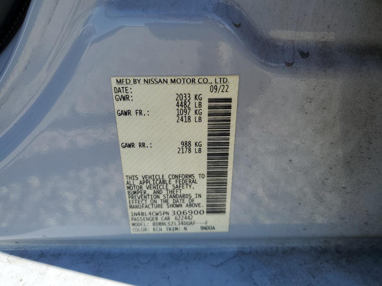 2023 Nissan Altima Sr VIN: 1N4BL4CW5PN306900 Lot: 70973665