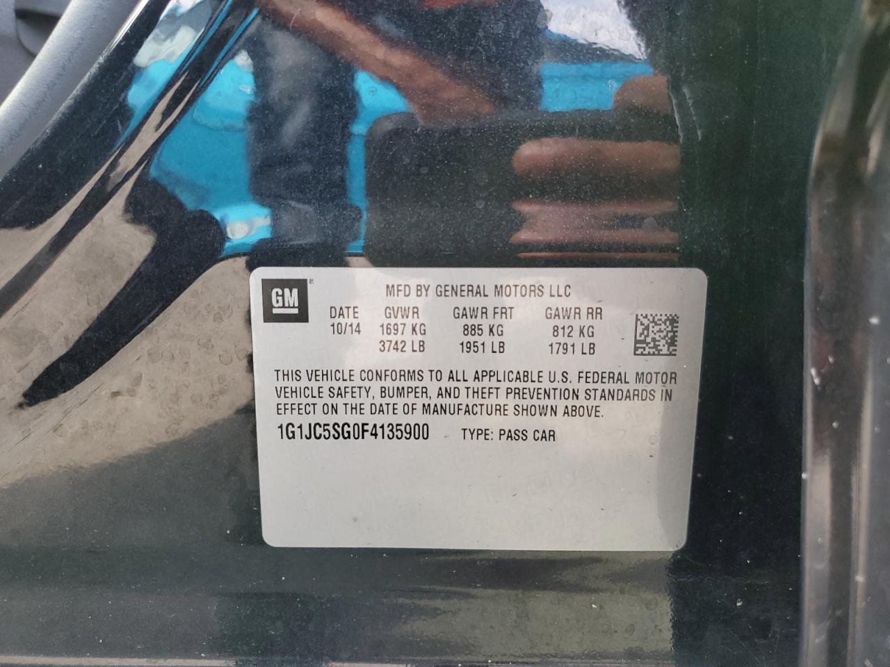 2015 Chevrolet Sonic Lt VIN: 1G1JC5SG0F4135900 Lot: 68082335