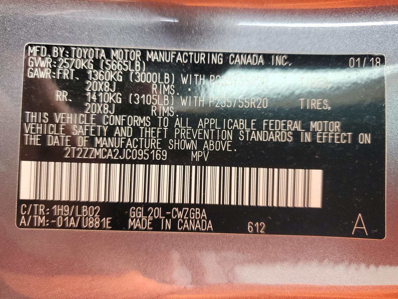 2018 Lexus Rx 350 Base VIN: 2T2ZZMCA2JC095169 Lot: 70393725