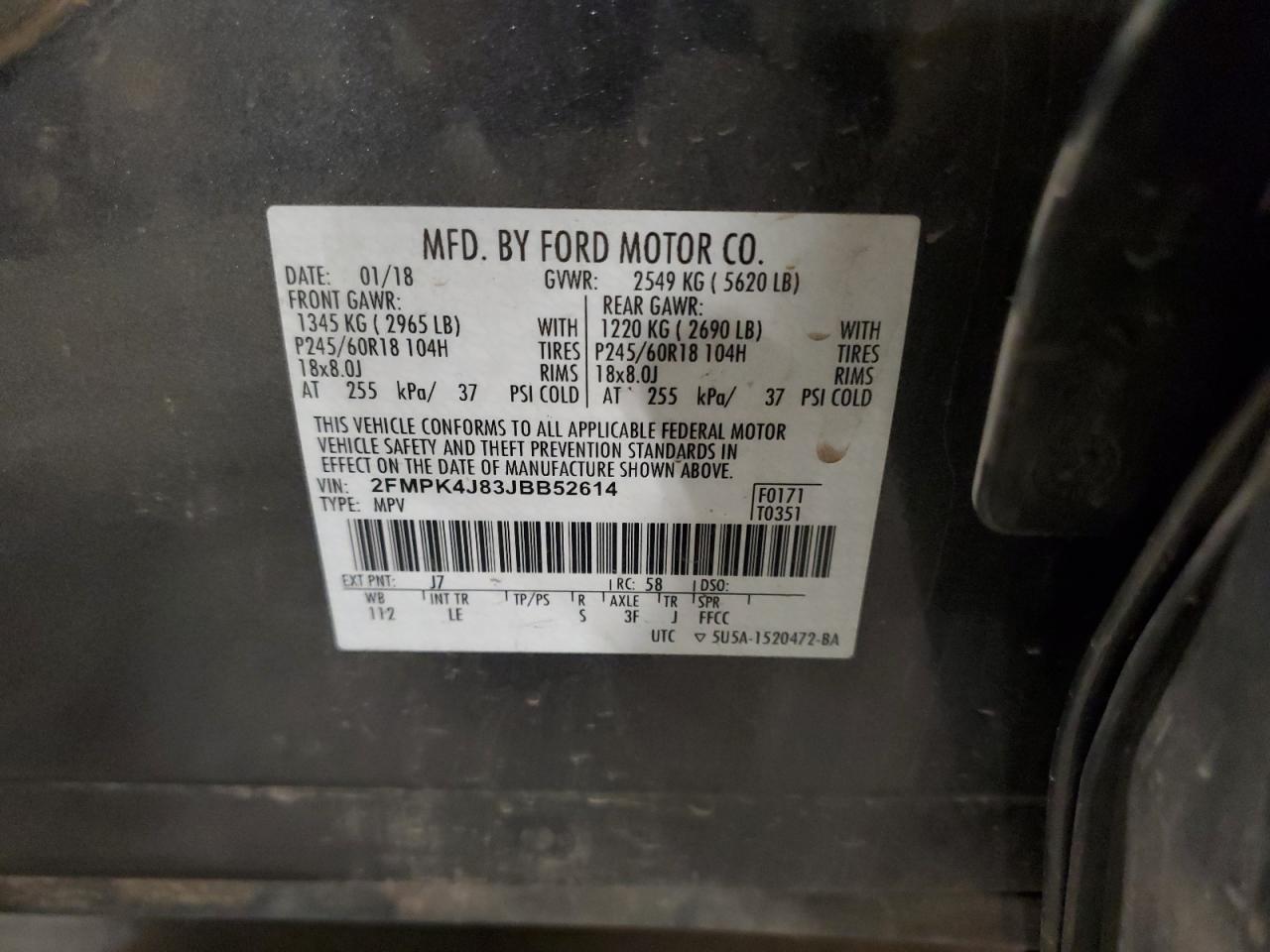 2018 Ford Edge Sel VIN: 2FMPK4J83JBB52614 Lot: 68120105