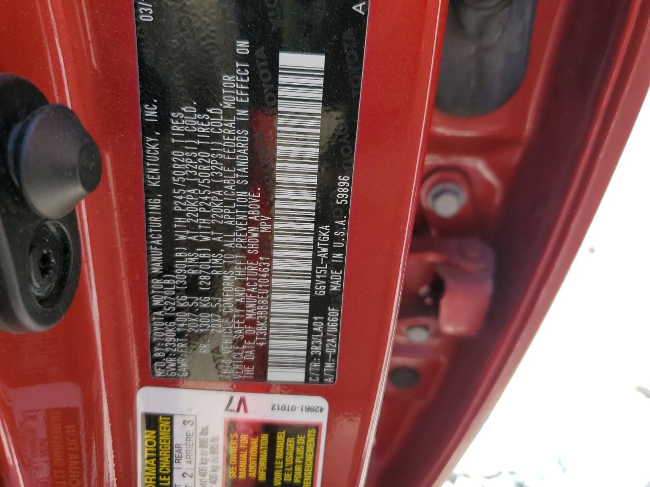 2014 Toyota Venza Le VIN: 4T3BK3BB8EU104631 Lot: 70446045