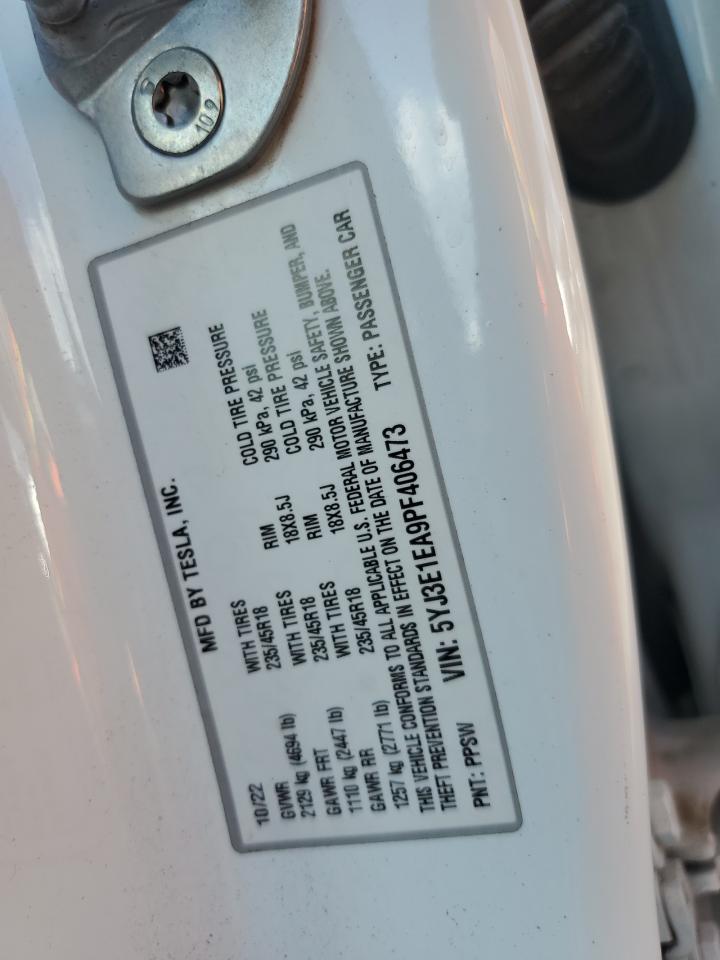 2023 Tesla Model 3 VIN: 5YJ3E1EA9PF406473 Lot: 69251055