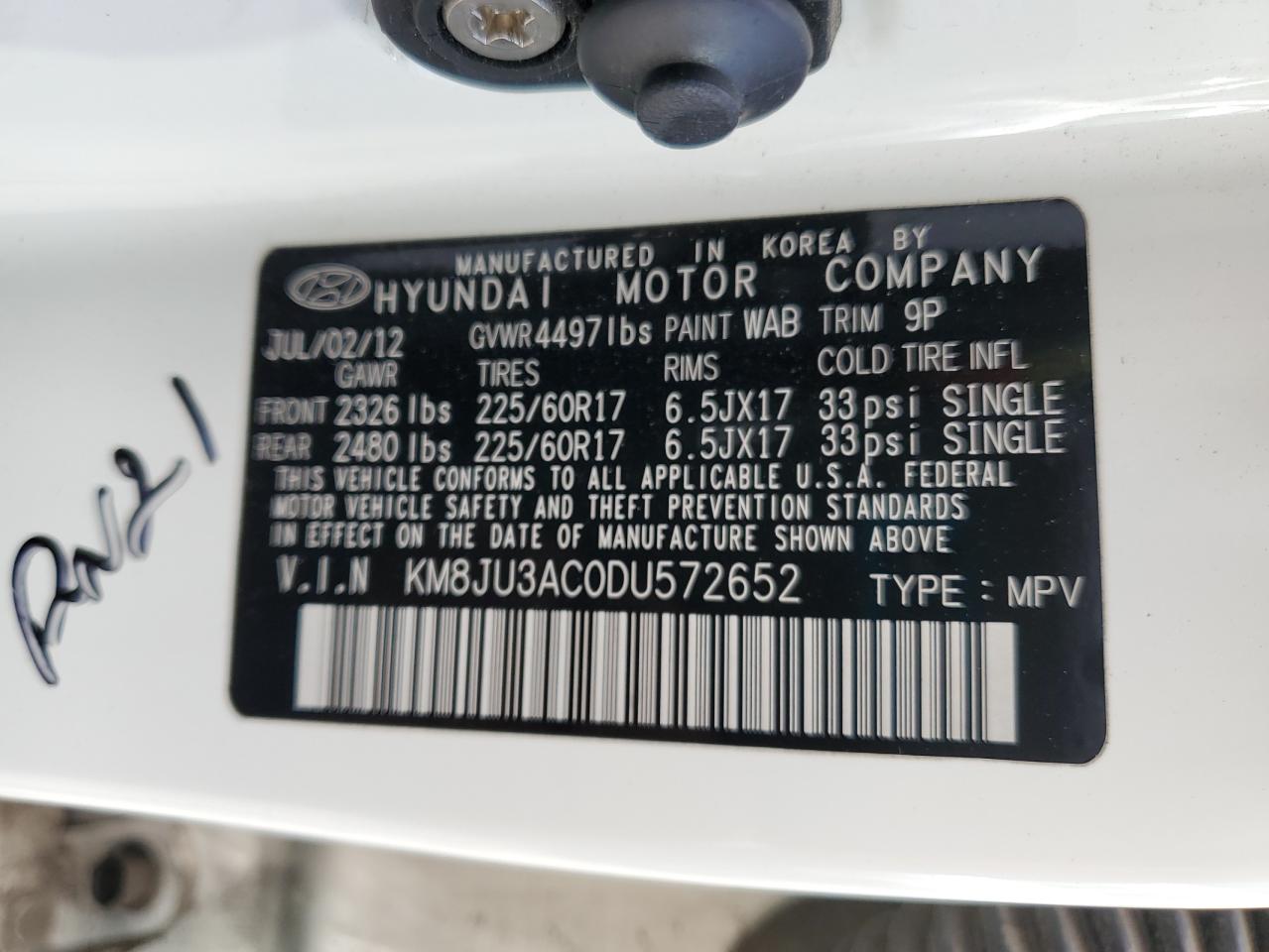 2013 Hyundai Tucson Gls VIN: KM8JU3AC0DU572652 Lot: 68704955