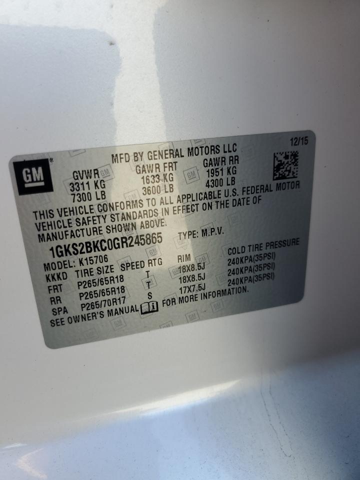 2016 GMC Yukon Slt VIN: 1GKS2BKC0GR245865 Lot: 69598635