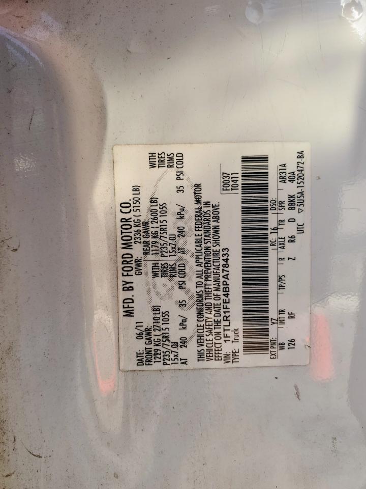 2011 Ford Ranger Super Cab VIN: 1FTLR1FE4BPA78433 Lot: 70689855