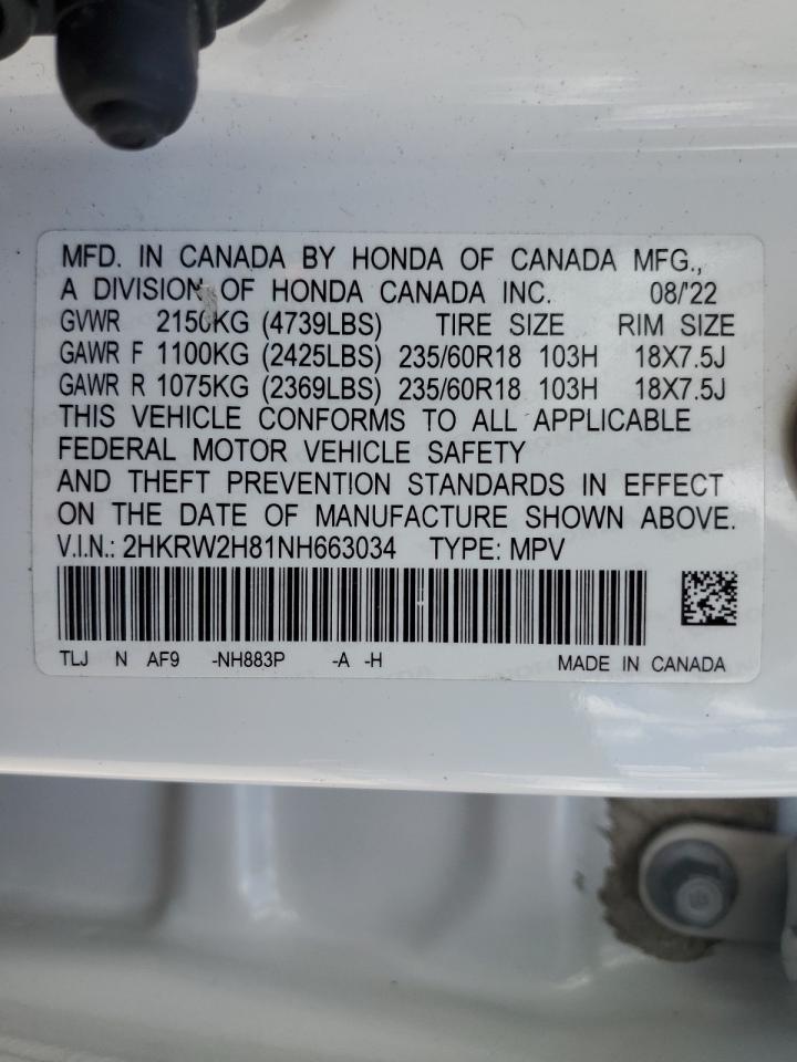 2022 Honda Cr-V Exl VIN: 2HKRW2H81NH663034 Lot: 69687075