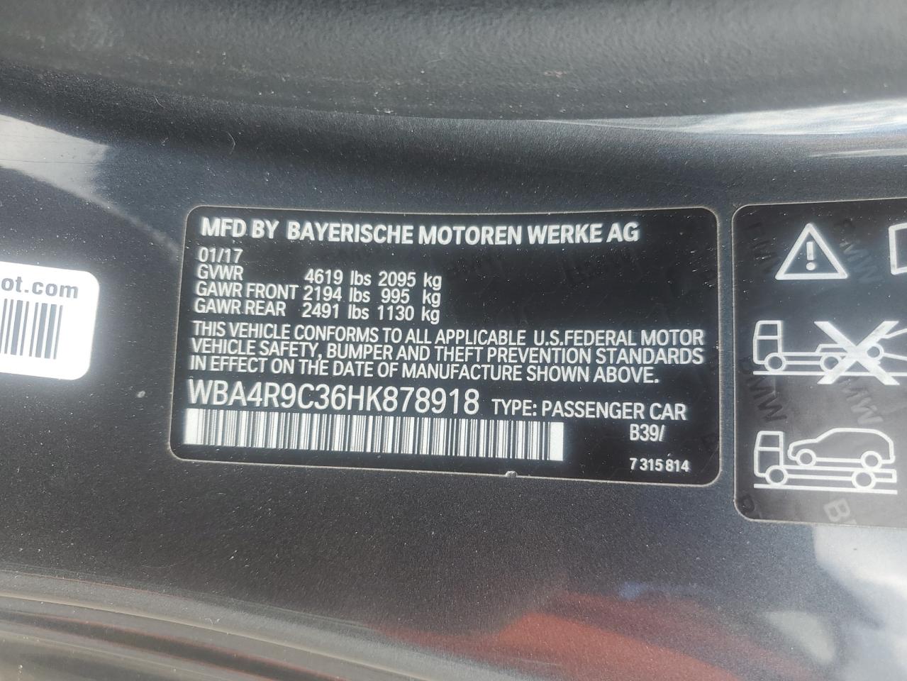 2017 BMW 430Xi VIN: WBA4R9C36HK878918 Lot: 68830015