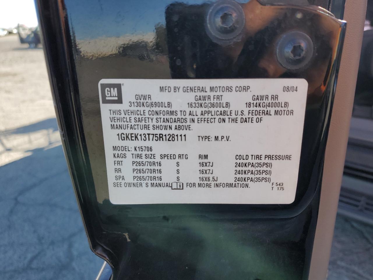 2005 GMC Yukon VIN: 1GKEK13T75R128111 Lot: 67430525