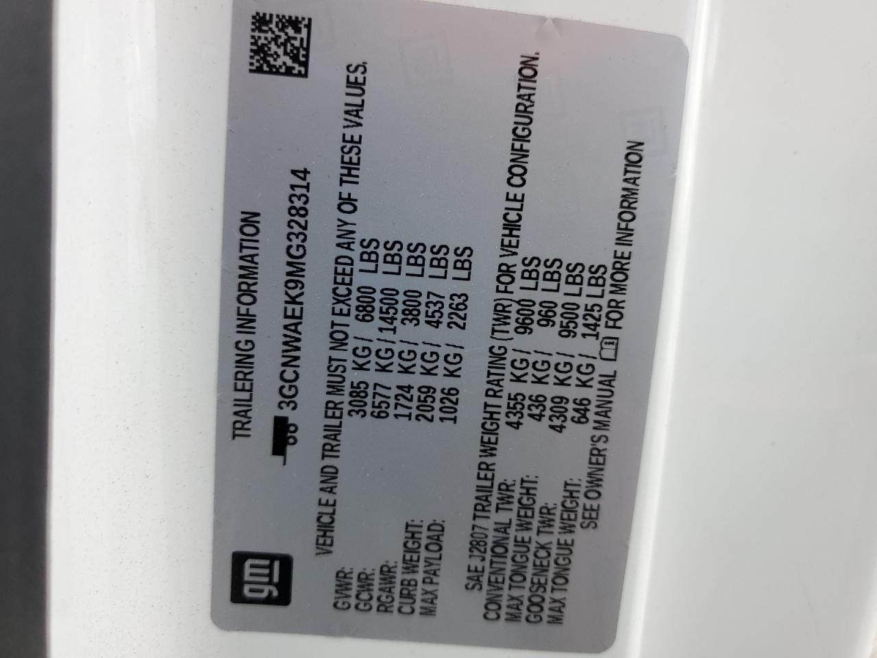 2021 Chevrolet Silverado C1500 VIN: 3GCNWAEK9MG328314 Lot: 69016225