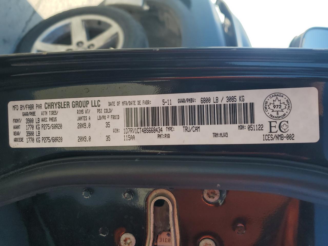 2011 Dodge Ram 1500 VIN: 1D7RV1CT4BS668434 Lot: 69911025