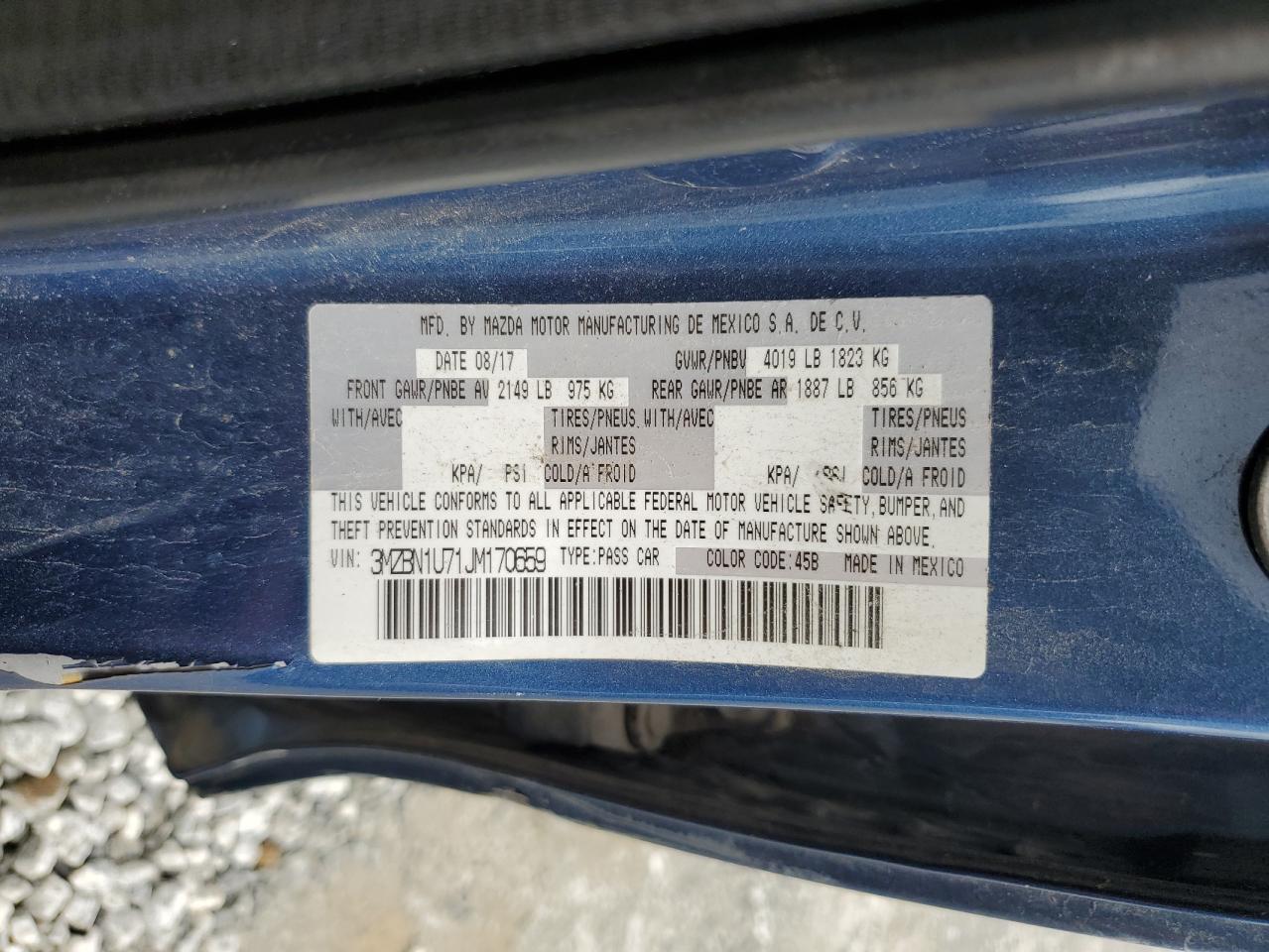 2018 Mazda 3 Sport VIN: 3MZBN1U71JM170659 Lot: 67490365