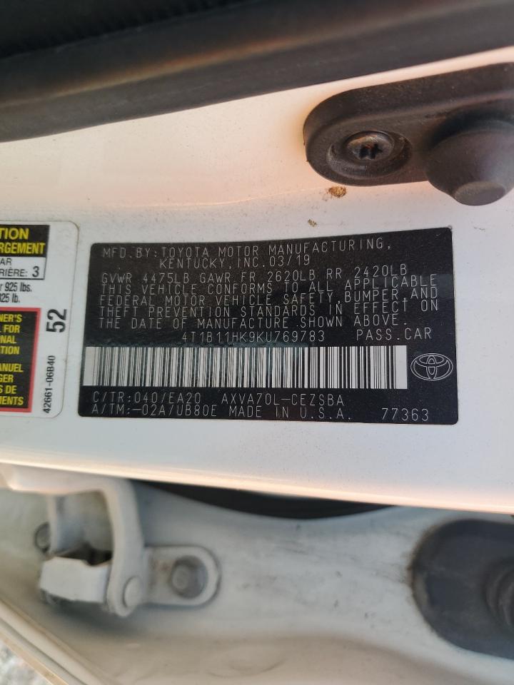 2019 Toyota Camry L VIN: 4T1B11HK9KU769783 Lot: 68996215