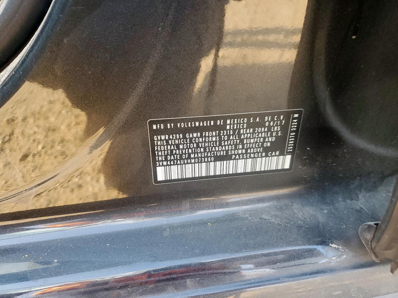 2017 Volkswagen Gti S/Se VIN: 3VW447AU9HM073860 Lot: 68823685