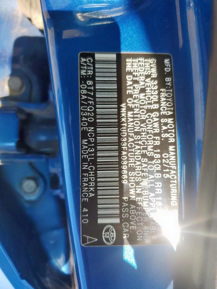 2015 Toyota Yaris VIN: VNKKTUD33FA039669 Lot: 69676585