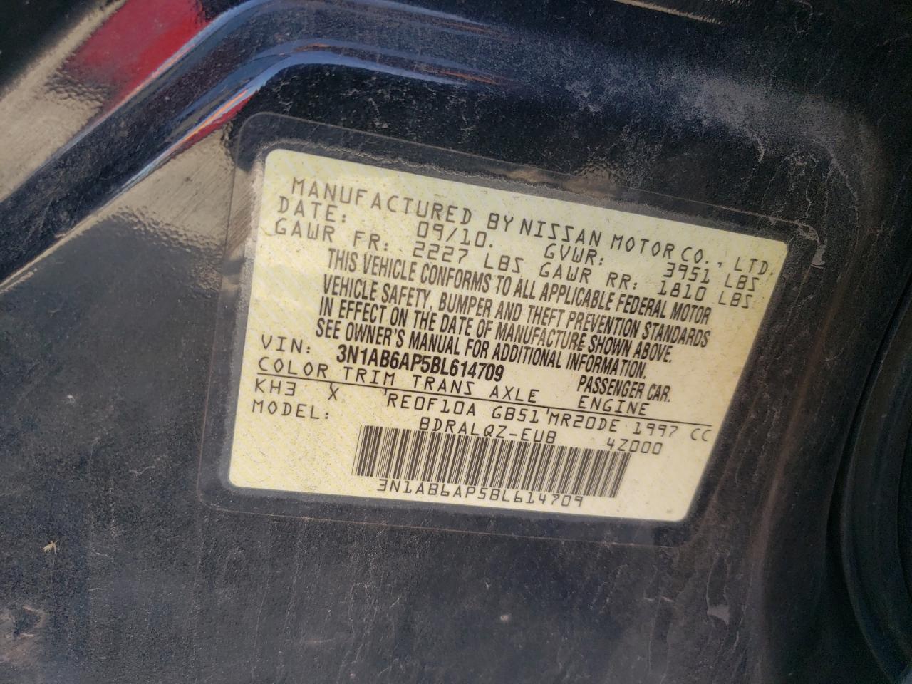 2011 Nissan Sentra 2.0 VIN: 3N1AB6AP5BL614709 Lot: 70219955
