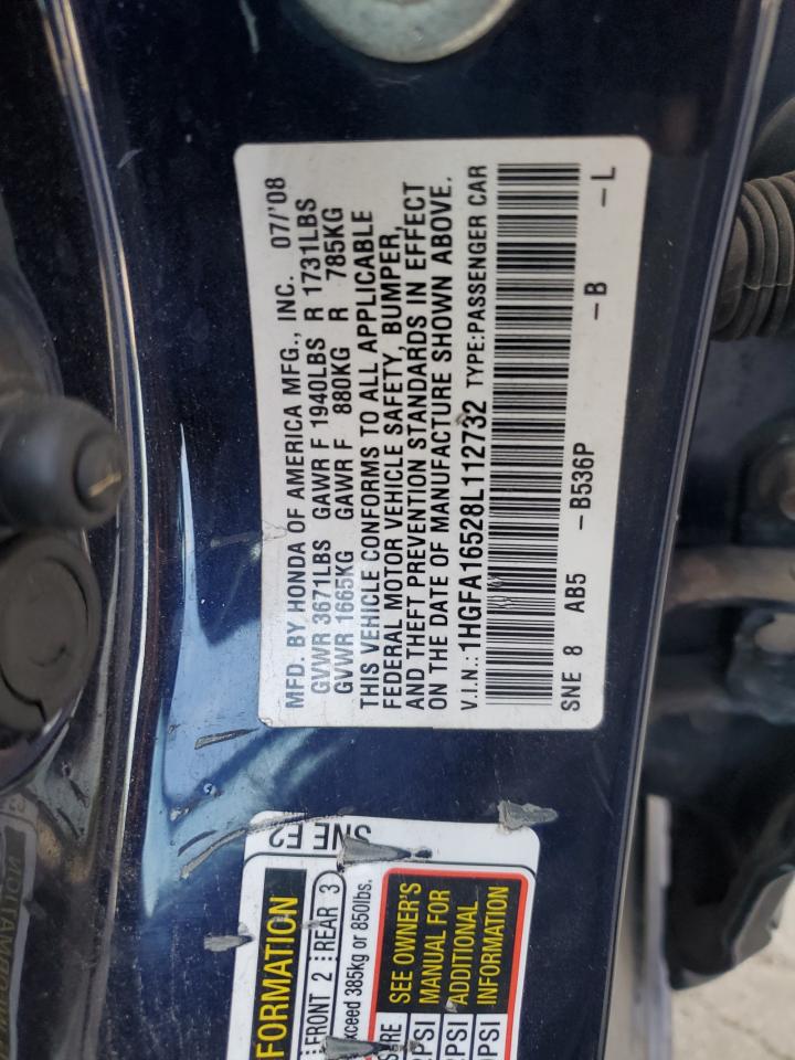 2008 Honda Civic Lx VIN: 1HGFA16528L112732 Lot: 70796385