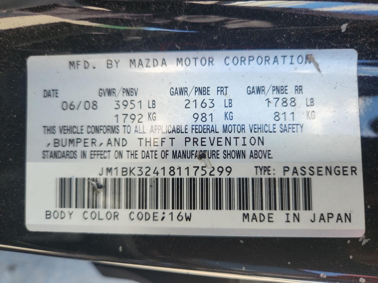 2008 Mazda 3 S VIN: JM1BK324181175299 Lot: 70553625