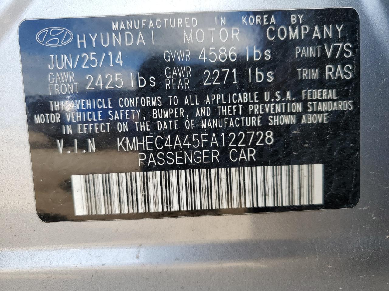 2015 Hyundai Sonata Hybrid VIN: KMHEC4A45FA122728 Lot: 69612315