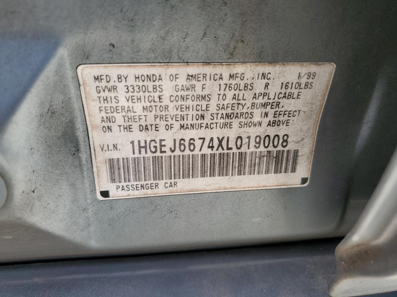 1999 Honda Civic Lx VIN: 1HGEJ6674XL019008 Lot: 68383405
