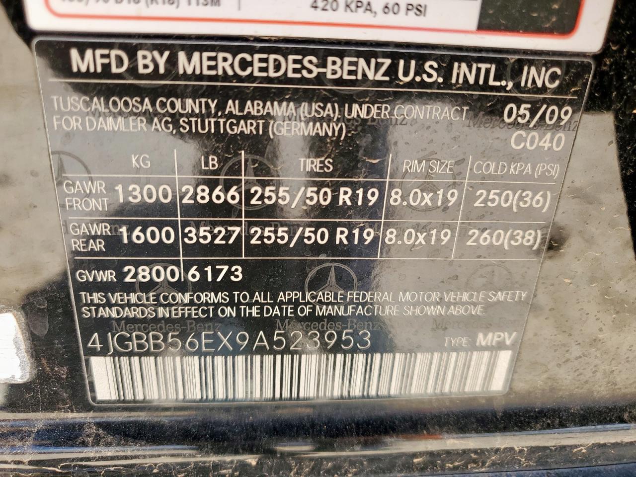 2009 Mercedes-Benz Ml 350 VIN: 4JGBB56EX9A523953 Lot: 70045155