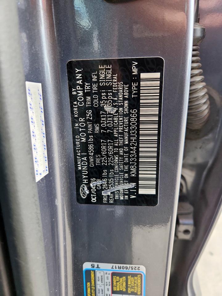 2017 Hyundai Tucson Limited VIN: KM8J33A42HU330866 Lot: 70550295