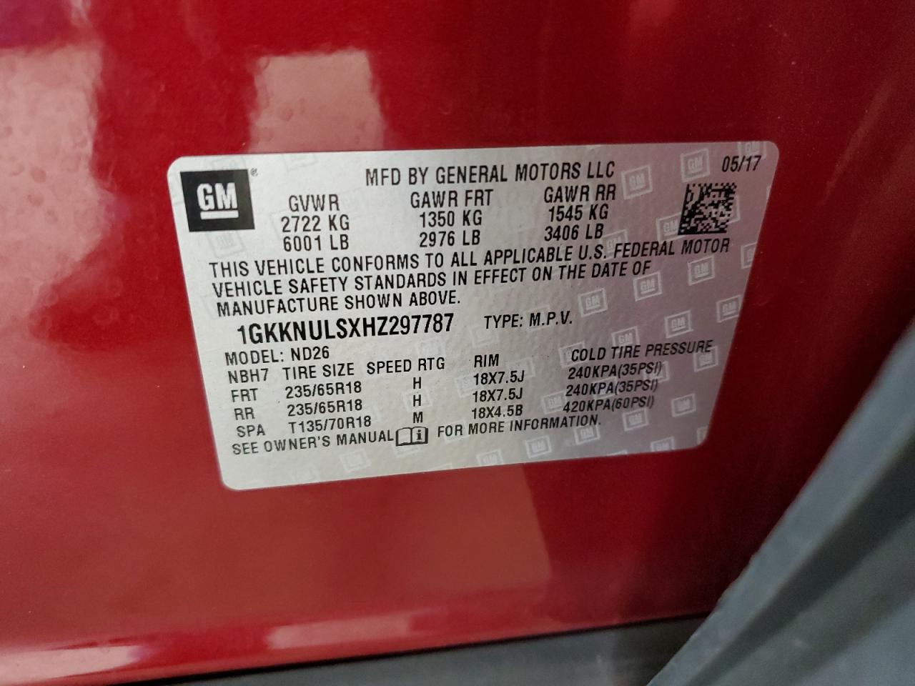 2017 GMC Acadia Slt-1 VIN: 1GKKNULSXHZ297787 Lot: 70571615