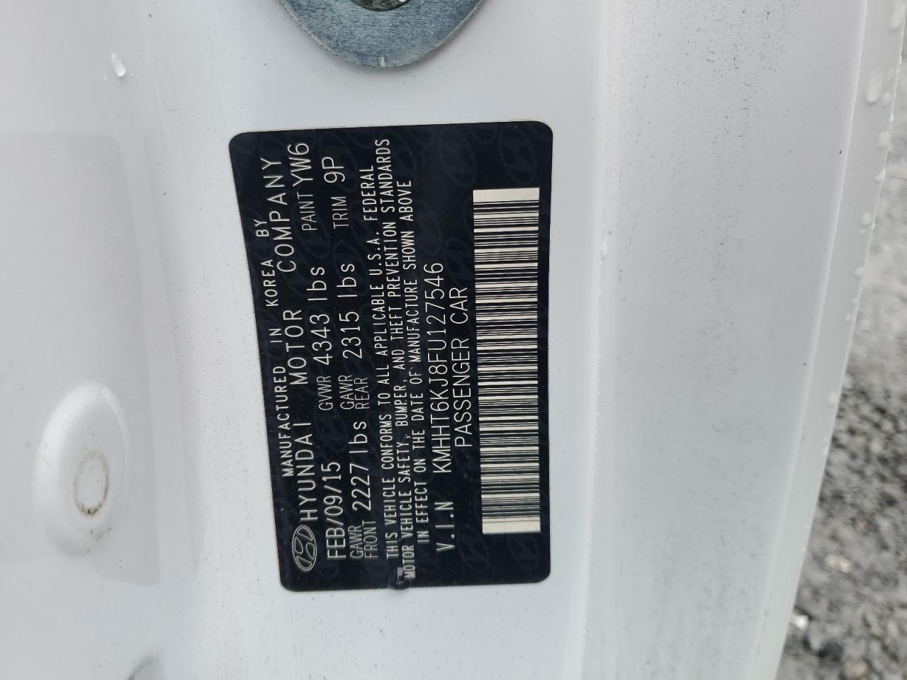 2015 Hyundai Genesis Coupe 3.8L VIN: KMHHT6KJ8FU127546 Lot: 66609905