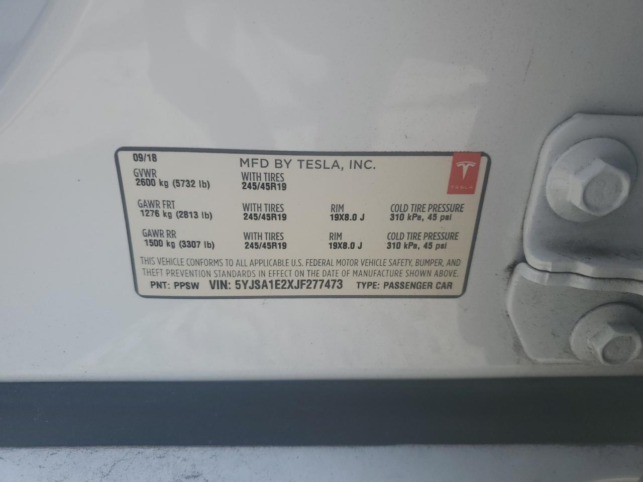 2018 Tesla Model S VIN: 5YJSA1E2XJF277473 Lot: 81557205