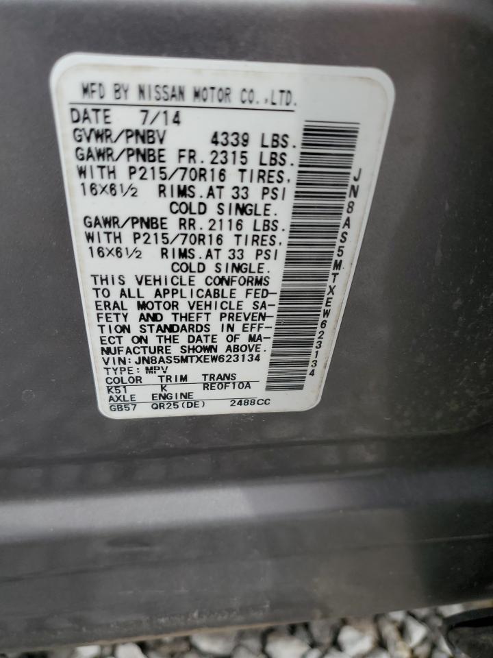 2014 Nissan Rogue Select S VIN: JN8AS5MTXEW623134 Lot: 70678405