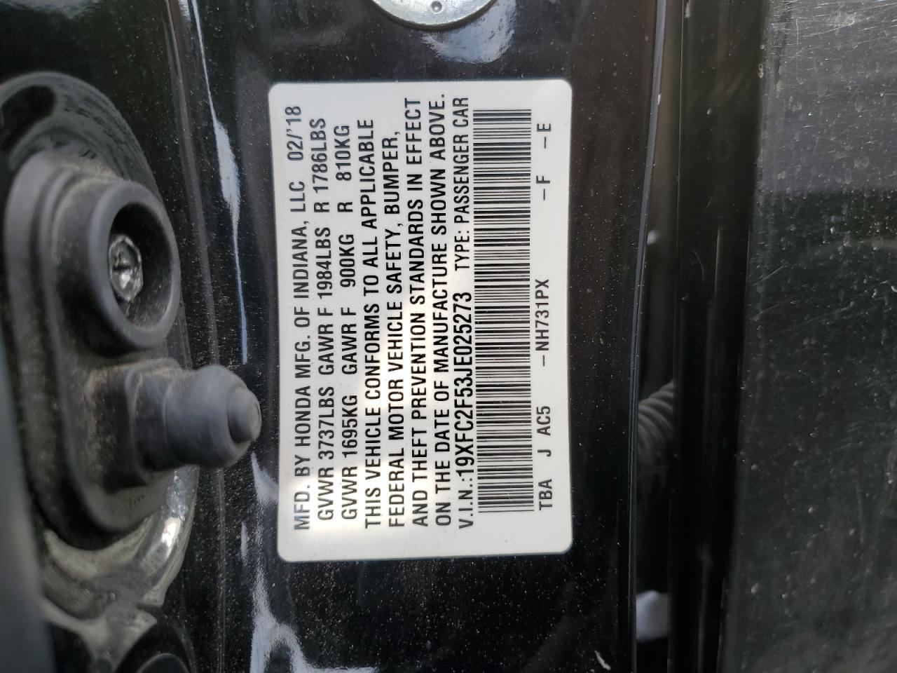 2018 Honda Civic Lx VIN: 19XFC2F53JE025273 Lot: 70705465