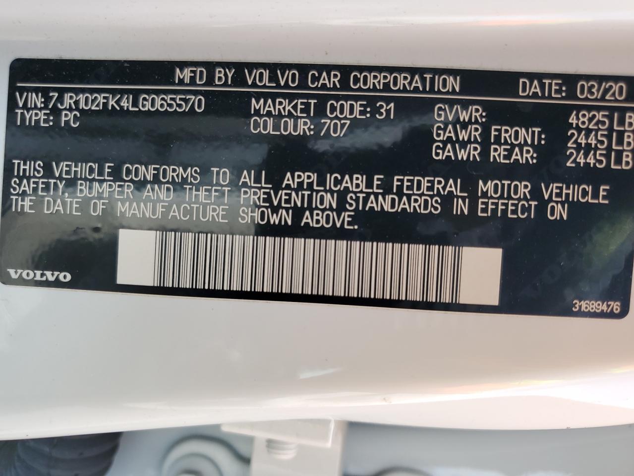 2020 Volvo S60 T5 Momentum VIN: 7JR102FK4LG065570 Lot: 70844115