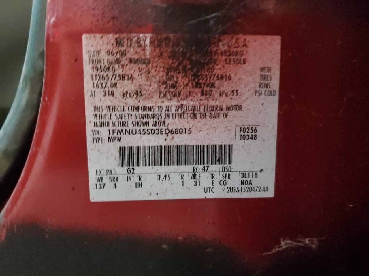 2003 Ford Excursion Eddie Bauer VIN: 1FMNU45S03ED68015 Lot: 69443285