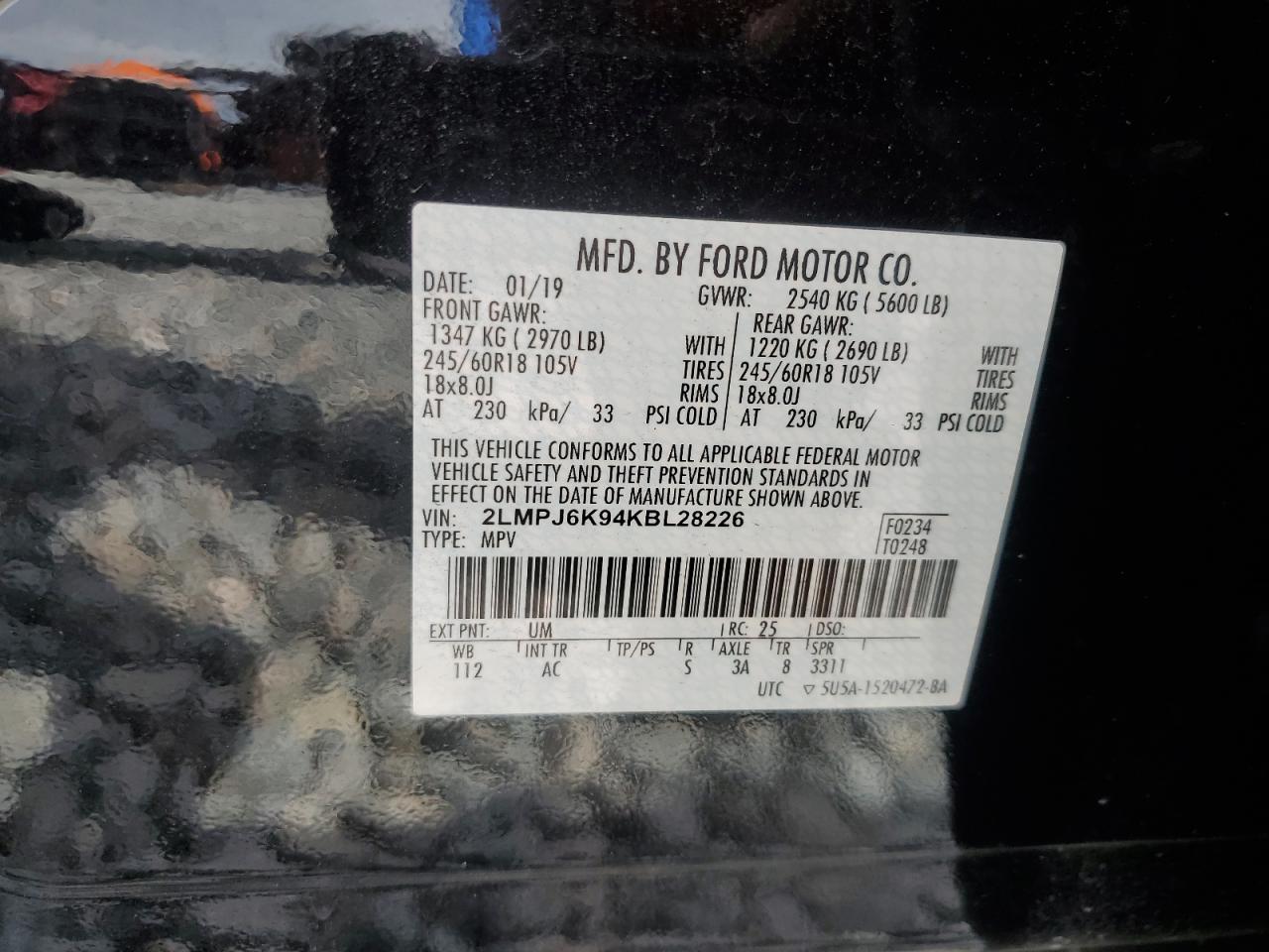 2019 Lincoln Nautilus Select VIN: 2LMPJ6K94KBL28226 Lot: 70440105