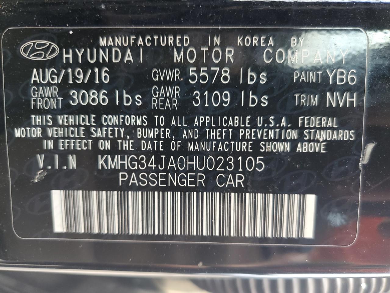 2017 Genesis G90 Premium VIN: KMHG34JA0HU023105 Lot: 69348175