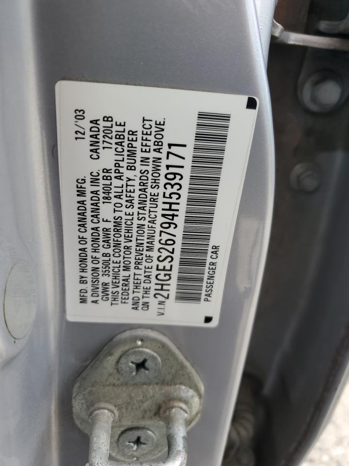 2004 Honda Civic Ex VIN: 2HGES26794H539171 Lot: 68926725