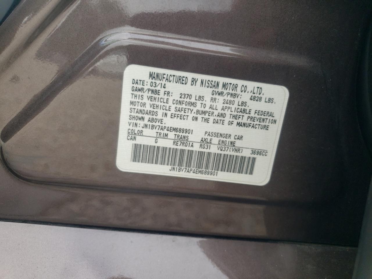 2014 Infiniti Q50 Base VIN: JN1BV7AP4EM689901 Lot: 87314315