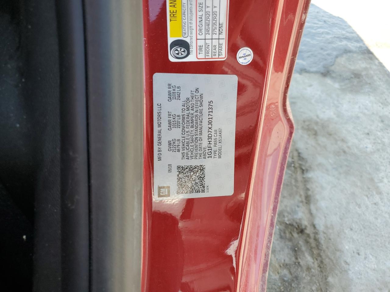 2018 Chevrolet Camaro Ss VIN: 1G1FH3D7XJ0171375 Lot: 68794635