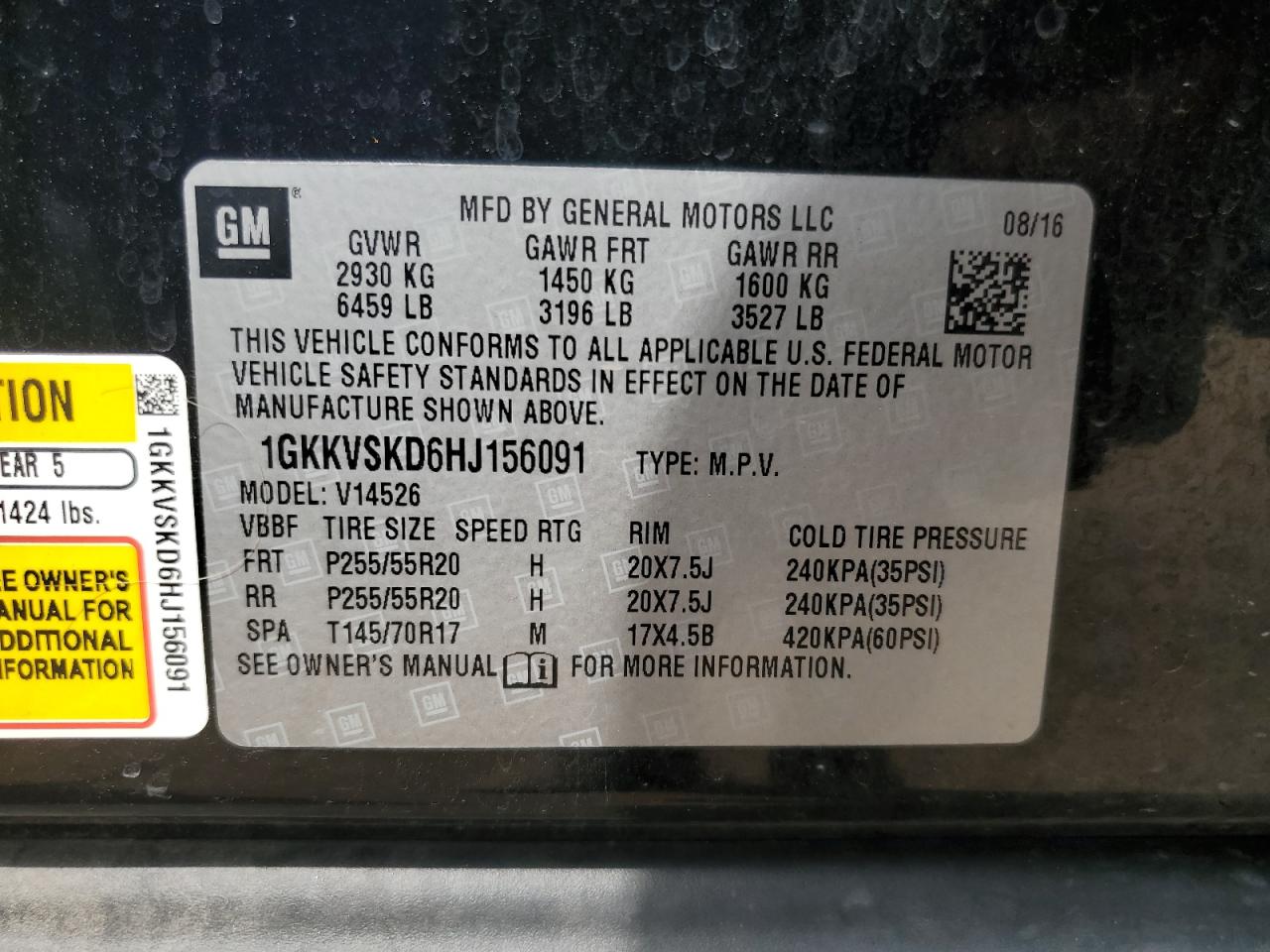 2017 GMC Acadia Limited Slt-2 VIN: 1GKKVSKD6HJ156091 Lot: 68876485