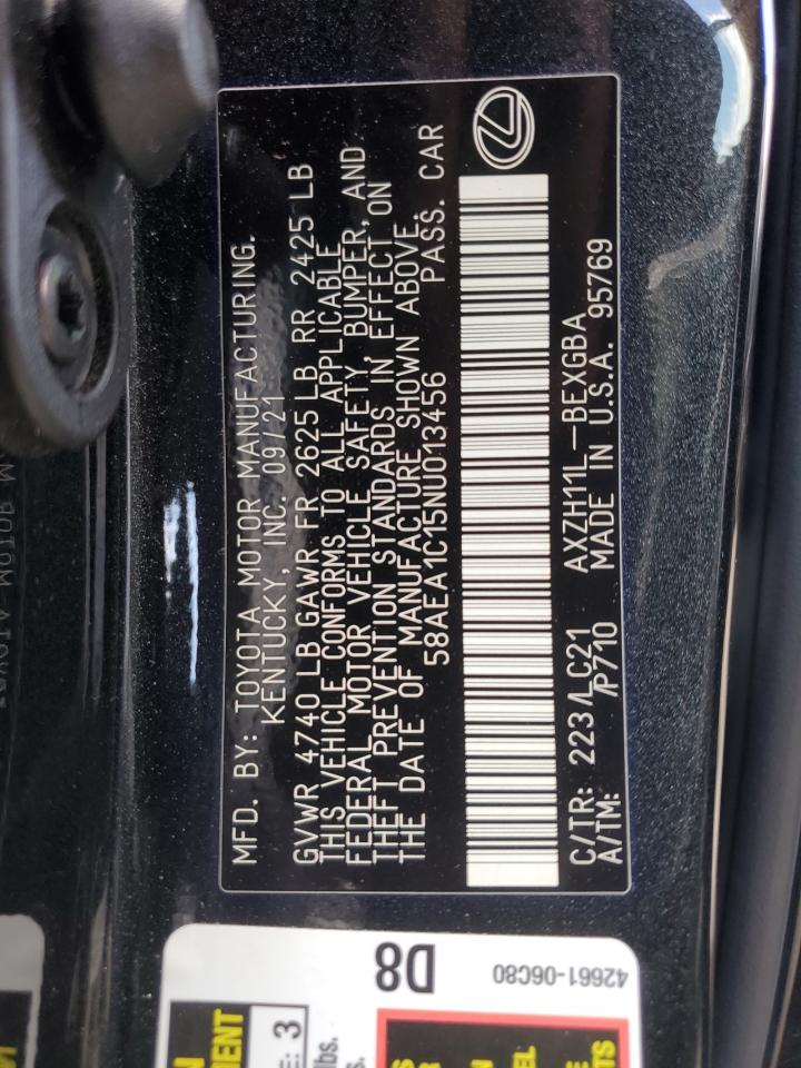 2022 Lexus Es 300H Base VIN: 58AEA1C15NU013456 Lot: 68023885