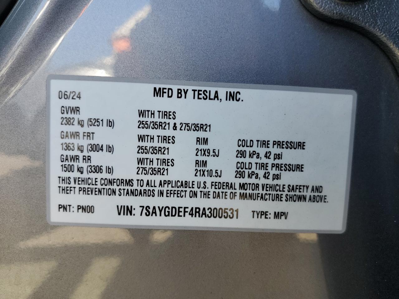7SAYGDEF4RA300531 2024 Tesla Model Y