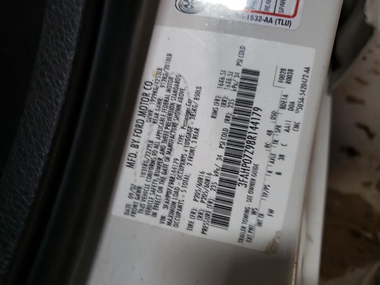 2008 Ford Fusion Se VIN: 3FAHP07Z98R144179 Lot: 69580785