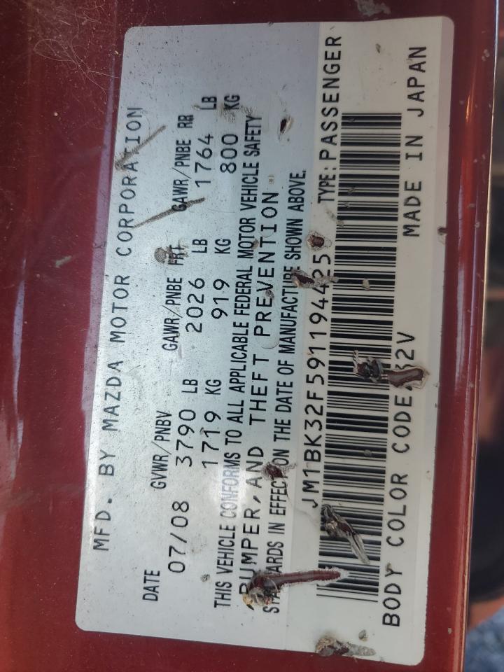 2009 Mazda 3 I VIN: JM1BK32F591194425 Lot: 67671055