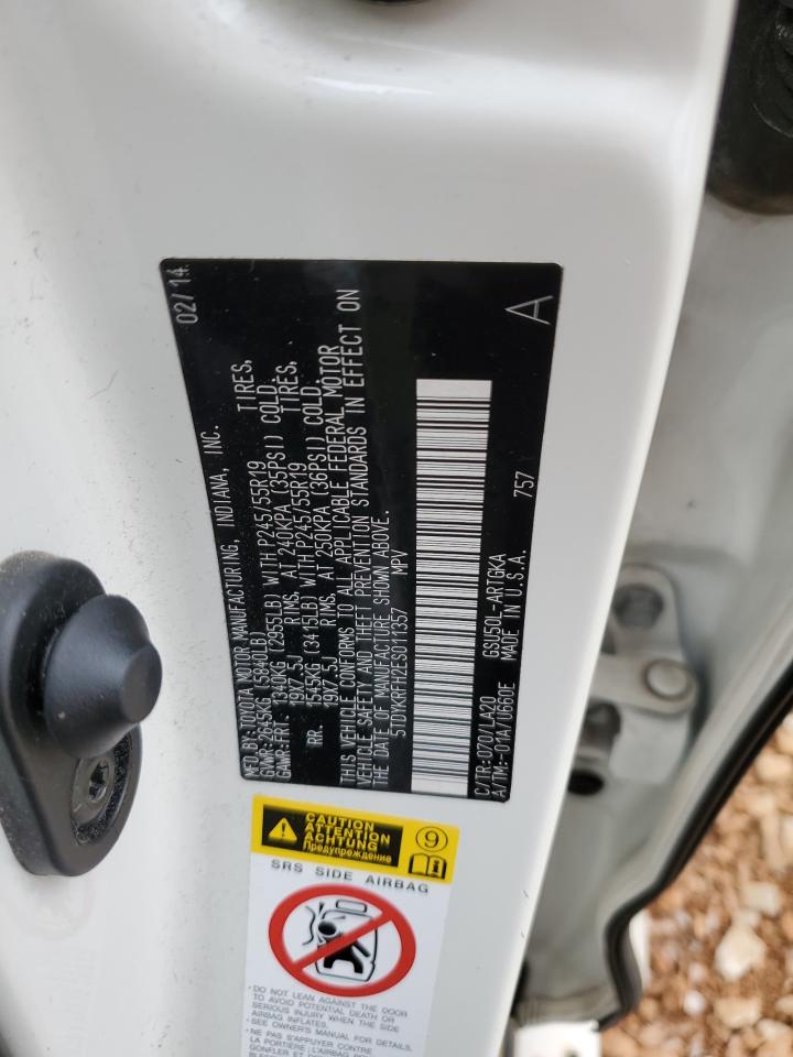 2014 Toyota Highlander Limited VIN: 5TDYKRFH2ES011357 Lot: 67460595