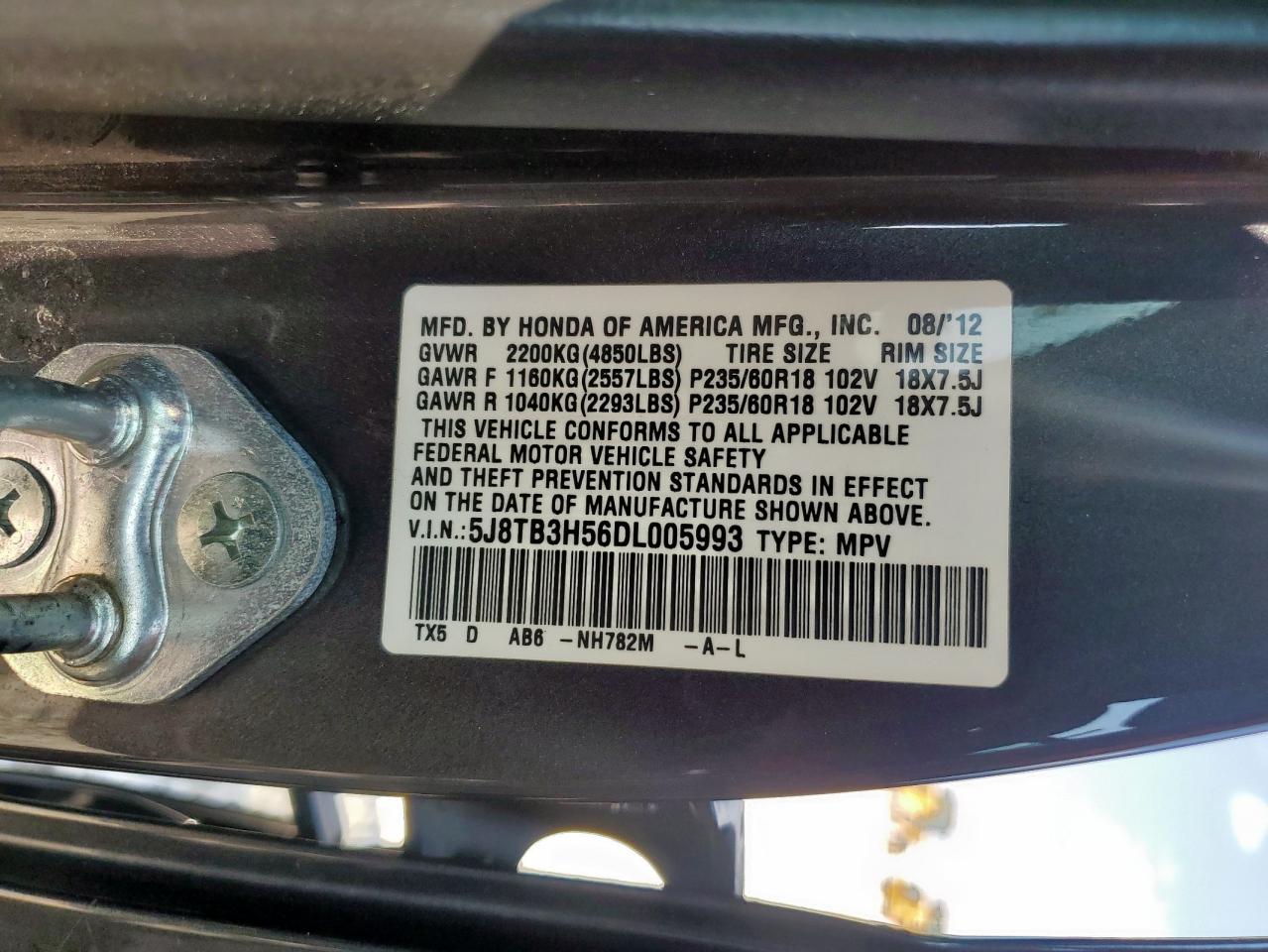 2013 Acura Rdx Technology VIN: 5J8TB3H56DL005993 Lot: 70423655