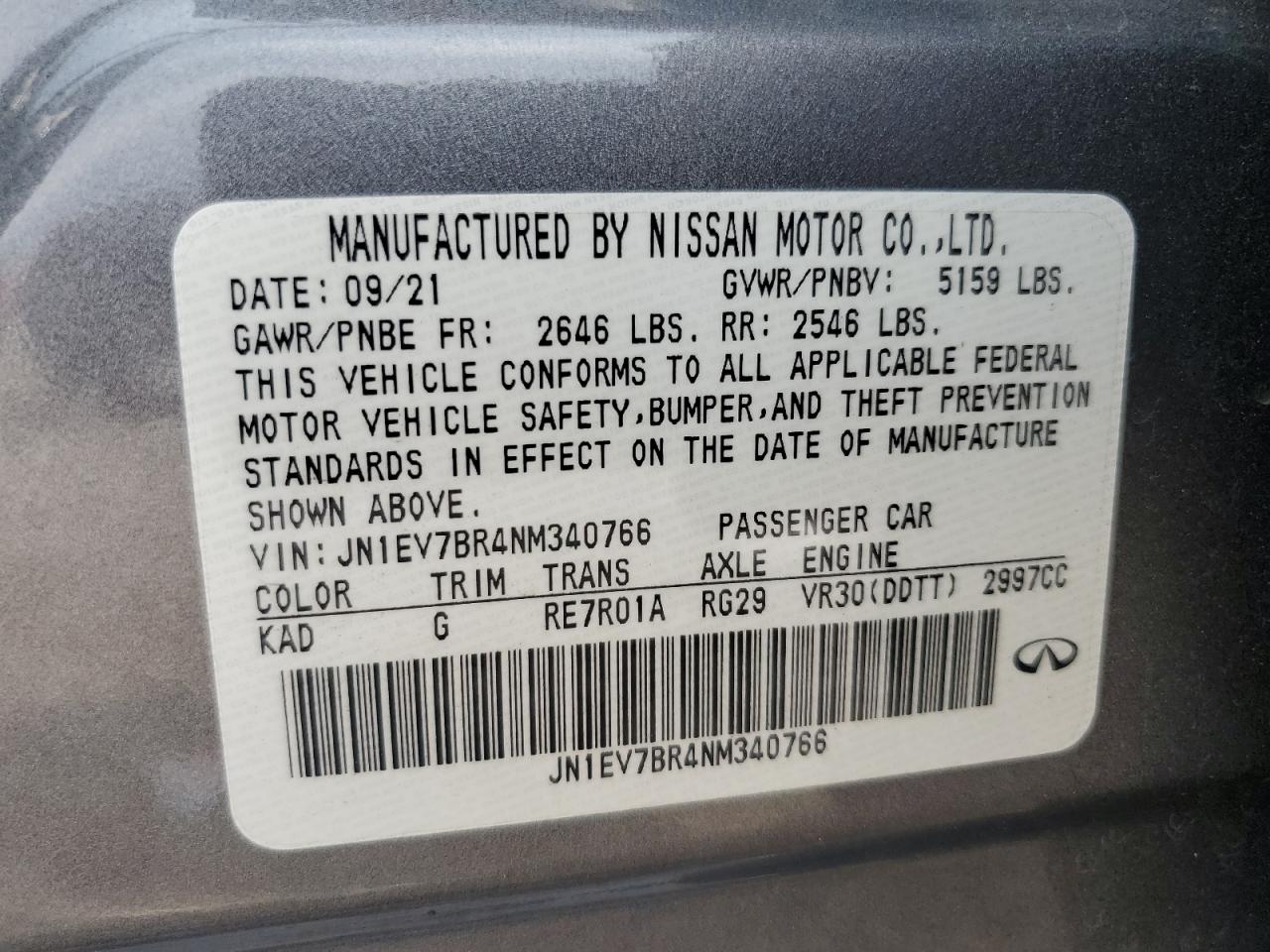 2022 Infiniti Q50 Luxe VIN: JN1EV7BR4NM340766 Lot: 68302505