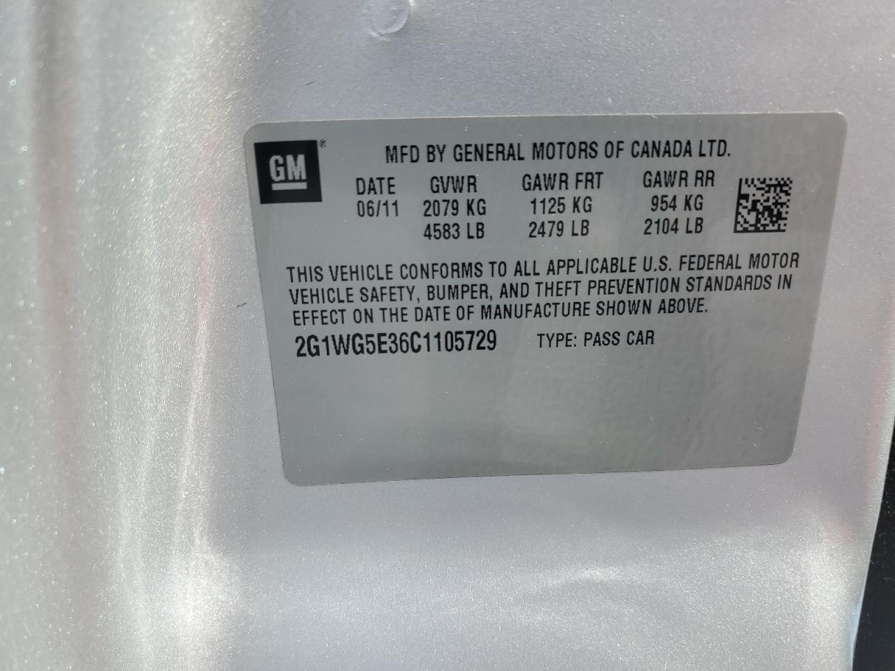 2012 Chevrolet Impala Lt VIN: 2G1WG5E36C1105729 Lot: 69640685