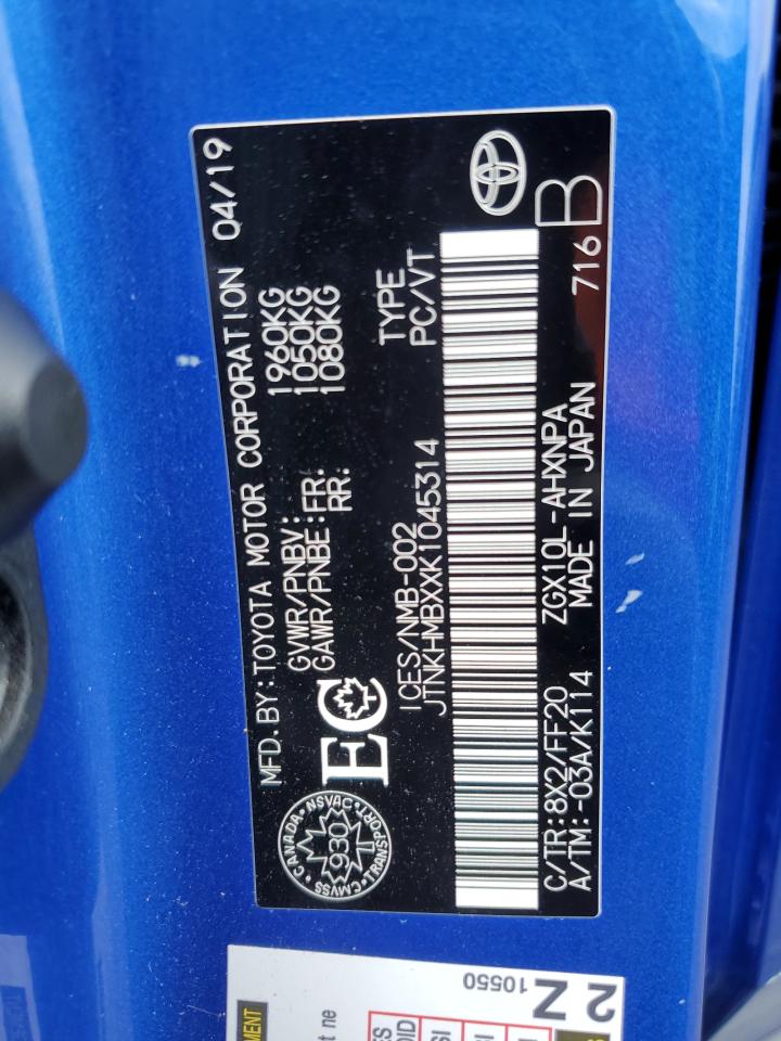 2019 Toyota C-Hr Xle VIN: JTNKHMBXXK1045314 Lot: 69292885