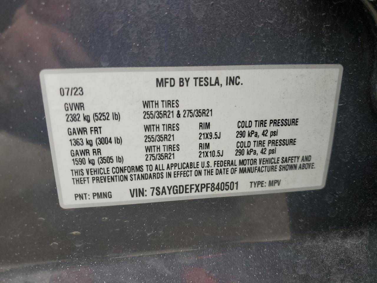 2023 Tesla Model Y VIN: 7SAYGDEFXPF840501 Lot: 69013335