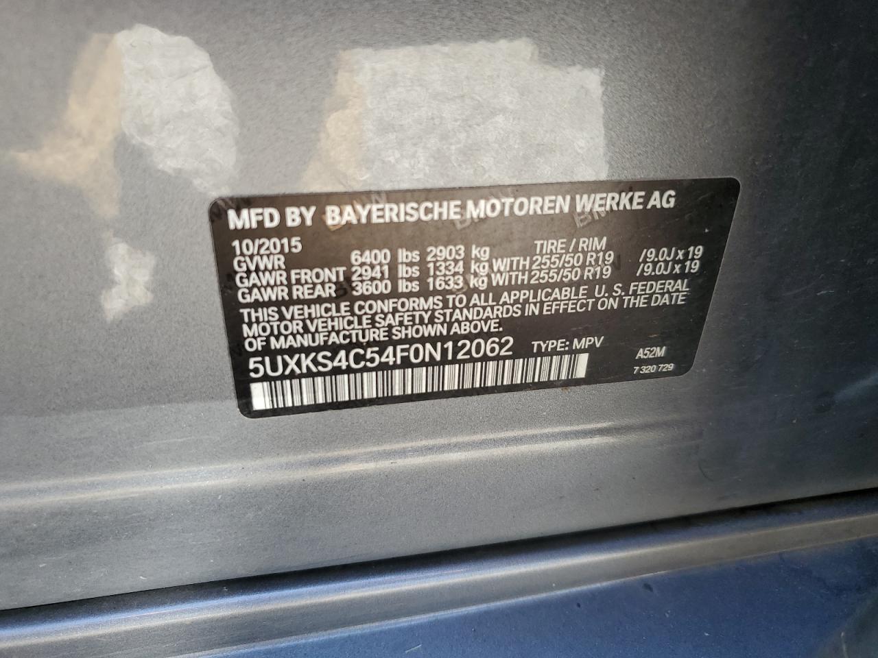 2015 BMW X5 xDrive35D VIN: 5UXKS4C54F0N12062 Lot: 68477525