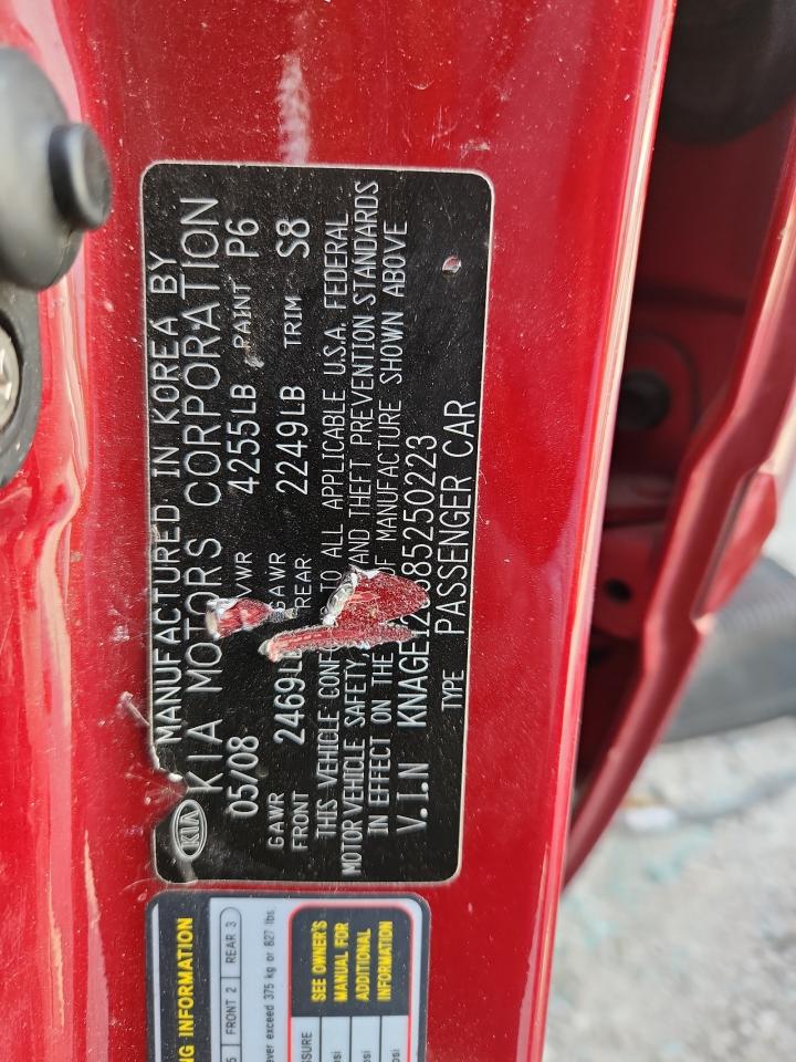 2008 Kia Optima Lx VIN: KNAGE123685250223 Lot: 68421485